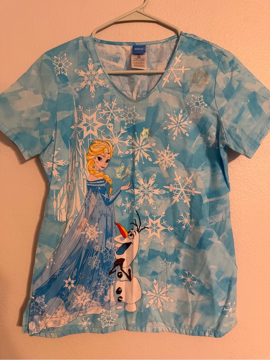 Disney Tops - Disney Frozen Elsa Olaf V Neck Medical Scrub Top Uniform Womens Size XS Blue